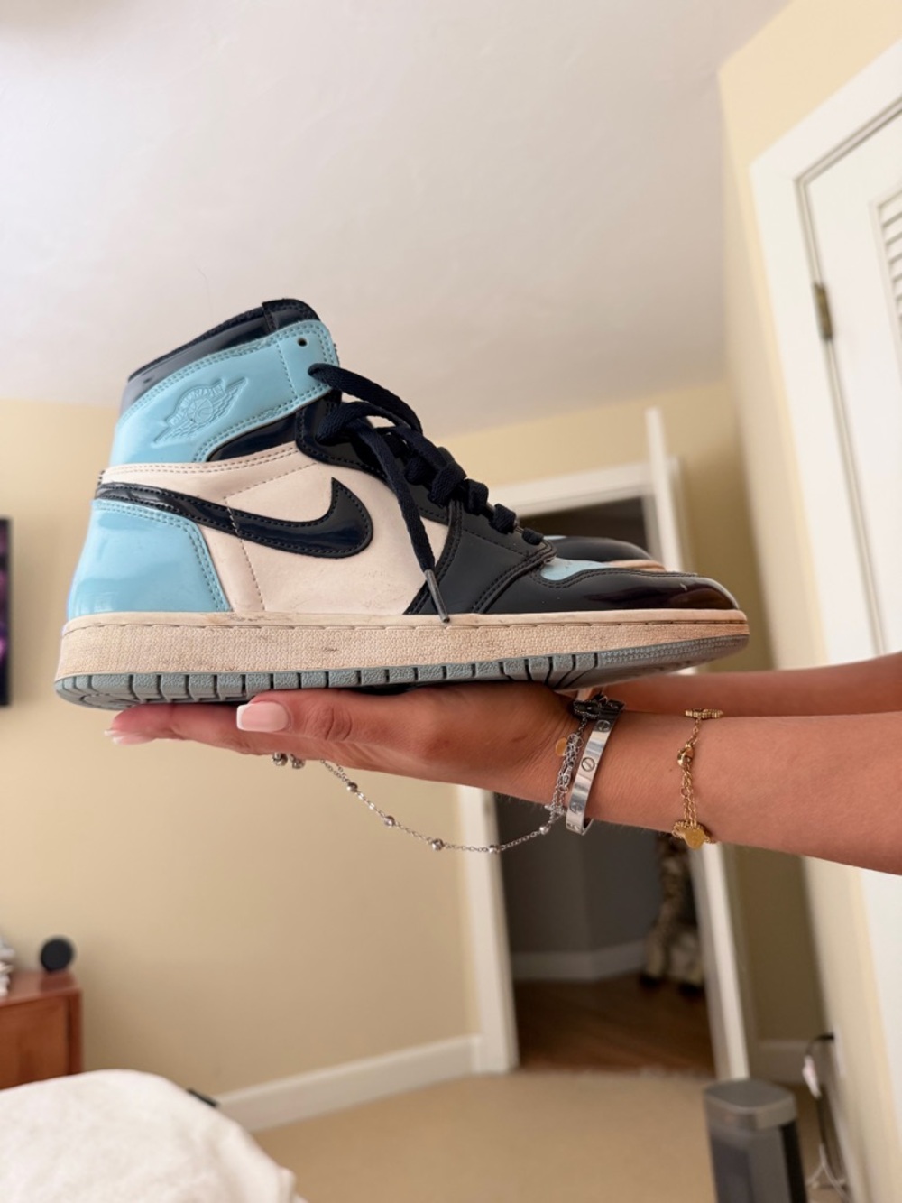 Jordan 1 High Top Sneakers - Black, White & Light Blue